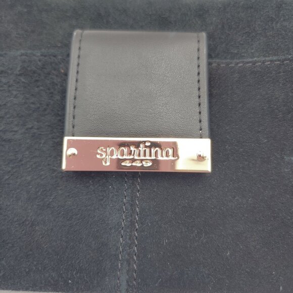 Spartina 449 Black Suede & Leather Crossbody Bag With Gold Hardware & Floral Lin - Picture 12 of 16